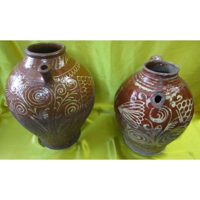 2 Cuche Buire Jarre Vals De Saone Popular Art 18-19th
