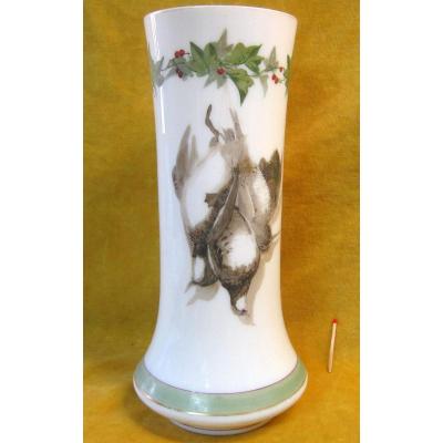 Opaline Vase Painted Decor Game Napoleon III 19th