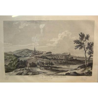 Engraving Of Autun And Its Roman Ruins By Jb Lallemand (1716-1803) 18th Framed 