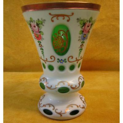 Crystal Vase Overlay Opaline Bohemian 19th