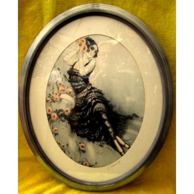 Engraving Litho Aquatint "roses" Simoes Fonseca Art Deco 30