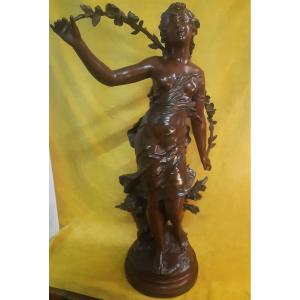 Large Bronze (74 Cm) Allegory Of Spring Young Girl And Cupid By Auguste Moreau (1834-1917)
