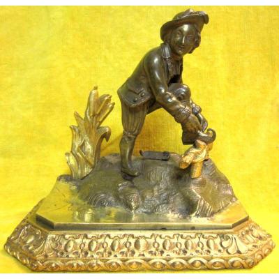 Ice Skater Sculpture Putting On His Skates Bronze Restoration Period St18th