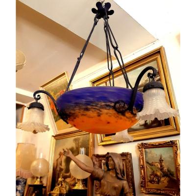 Chandelier Ceiling Cup Vasque Colored Glass Paste Muller Type