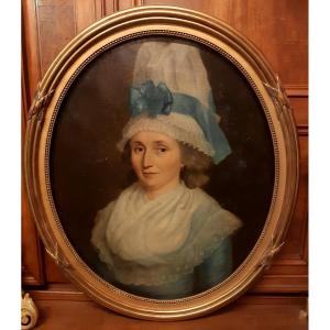 Oval Portrait In Oil Of Woman French School Of The XVIIIth Louis XVI