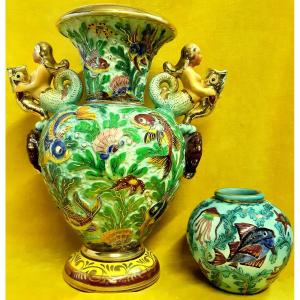 Very Large Baluster Vase Taken Mermaids Earthenware Cerdazur Monaco 1950