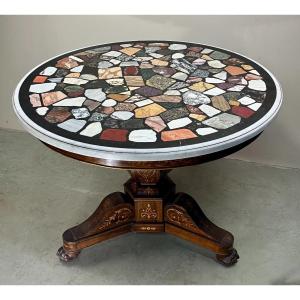 Charles X Gueridon With Inlaid Marble Top, Rome 1835.