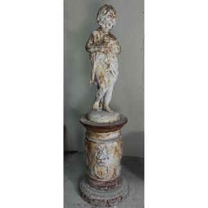 Cast Iron Statue "autumn" On Its Base.