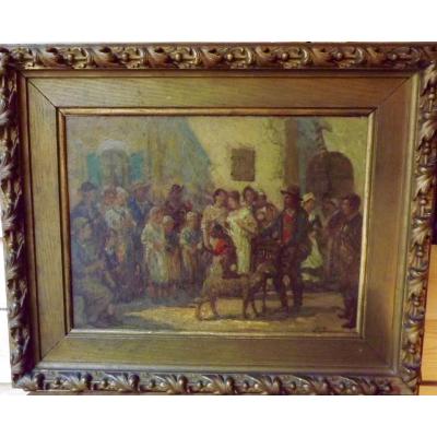 Oil On Cardboard '' Les Saltimbanques ''