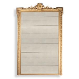 Very Large Mirror With Floral Patterns And Small Pediment H. 204 Cm - L. 130 Cm