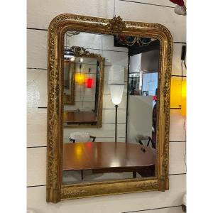 French Fireplace Mirror In Wood And Gilded Stucco From The 19th Century H. 144 Cm