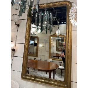 Large 19th-century French Mirror Engraved With Floral Decorations, H. 158 Cm