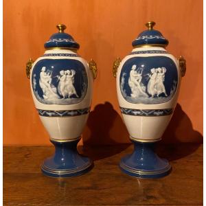 Pair Of Limoges Porcelain Vases Early 20th Signed Leroux