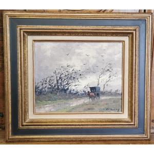 Olivier Sery Oil On Canvas: Landscape Carriage