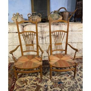 Pair Of Straw-seated Nursing Chairs 