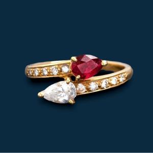 Two Faced Yellow Gold, Ruby And Diamond Ring