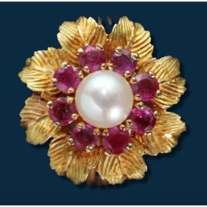 Vintage Ring Yellow Gold, Pearl And Ruby True Romance