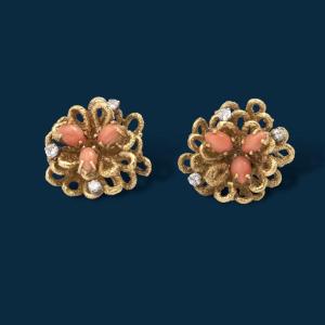 Vintage Yellow Gold And Coral Orange Blossom Earrings
