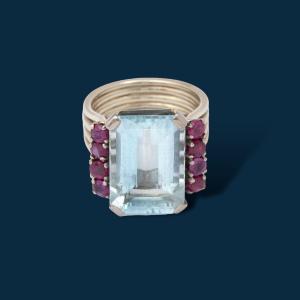 Vintage White Gold And Blue Lagoon Aquamarine Ring