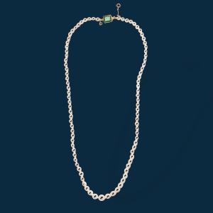 Pearl Necklace, Yellow Gold Clasp And Precious Secret Tourmaline