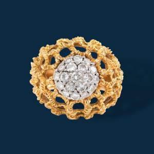 Baby Doll Yellow Gold And Diamond Domed Ring