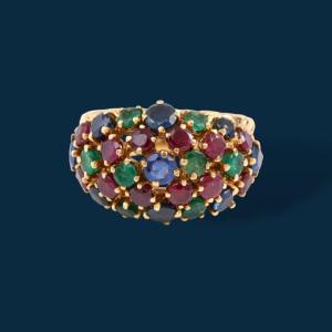Tutti Frutti Yellow Gold, Ruby, Sapphire And Emerald Ball Ring