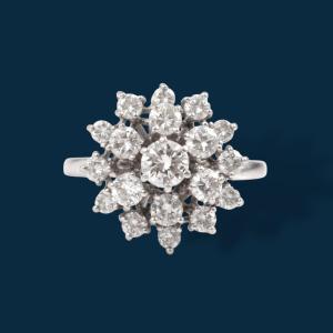 Arctic Fire Flower Ring In Grey Gold And Diamonds
