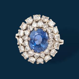 Indigo Fever Flower Ring In Grey Gold, Sapphire And Diamonds