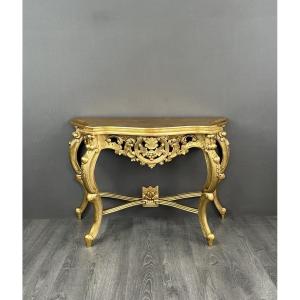 Elegant Golden Console With Carved Details 20th Century 