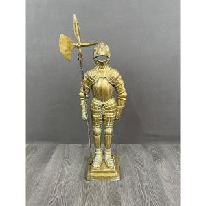 Bronze Statue Of A Warrior In Armor 20th Century