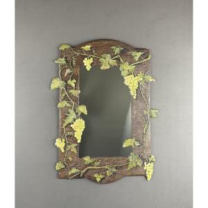 Carved Wooden Mirror With Vine Decor 20th Century 