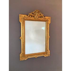 Gilded Mirror In Carved Wood Louis XVI Style, 19th Century