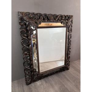 Large Carved Wooden Mirror, Baroque Style, 19th Century