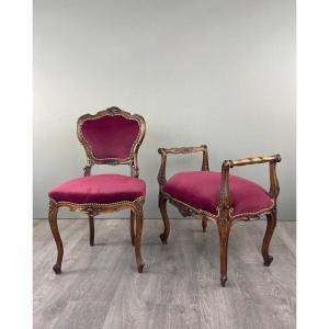 Louis XV Style Chair And Footstool Set, 19th Century 