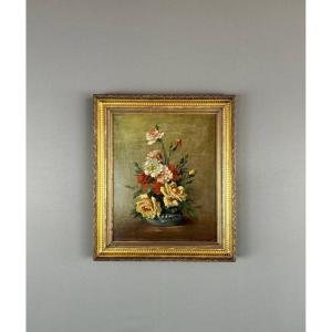 Oil On Canvas Painting Floral Still Life, French School, Paris, Early 20th Century