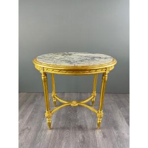 Louis XVI Style Gilded Wood Gueridon Table, 19th Century