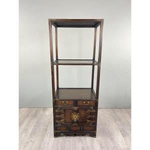 Asian Cabinet Shelf In Wood And Brass, Late 19th / Early 20th Century