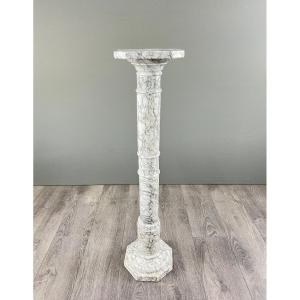 White Veined Marble Column, 20th Century 