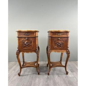 Pair Of Louis XV Bedside Tables, Yellow Marble, 19th Century