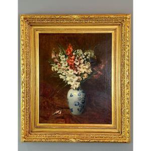 Oil On Canvas Painting Still Life With Flowers, Aimé Perret (1846-1927)