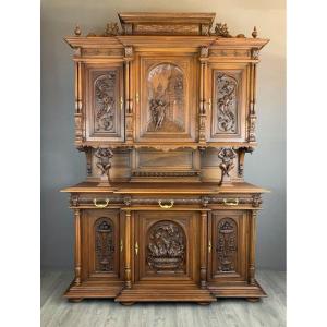 Two-part Carved Walnut Sideboard, Renaissance Style, Late 19th Century