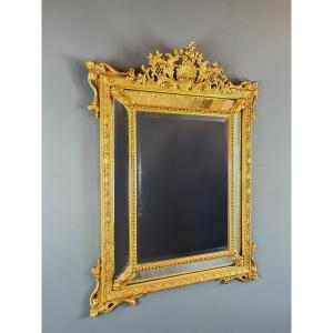 Large Giltwood Pediment Mirror, 19th Century