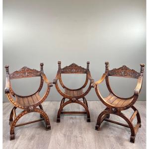 Set Of Three Renaissance Style Armchairs, 19th Century