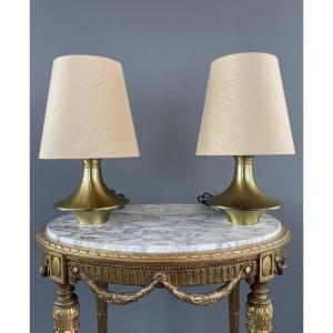 Pair Of Brass Lamps, Modernist Design, 20th Century 