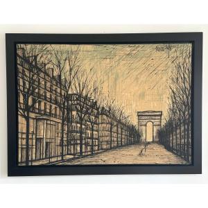 Bernard Buffet Painting “champs-élysées And Arc De Triomphe” Print On Canvas, Corot Edition
