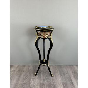 Napoleon III Planter In Blackened Wood, Gilded Bronze And Hand-painted Porcelain, 19th Century