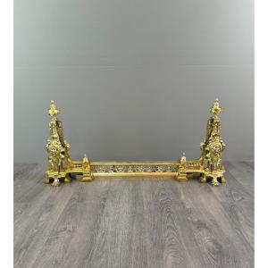 Pair Of Gilt Bronze Andirons, Louis XVI Style, 19th Century