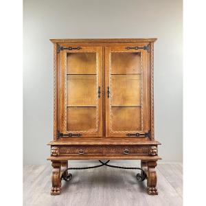 Carved Oak Display Case, Neo-renaissance Style, 20th Century