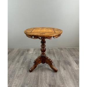 Marquetry Wood Pedestal Table, 20th Century