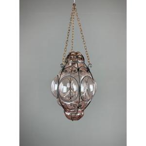 Italian Lantern In Blown Glass And Metal, 1960s